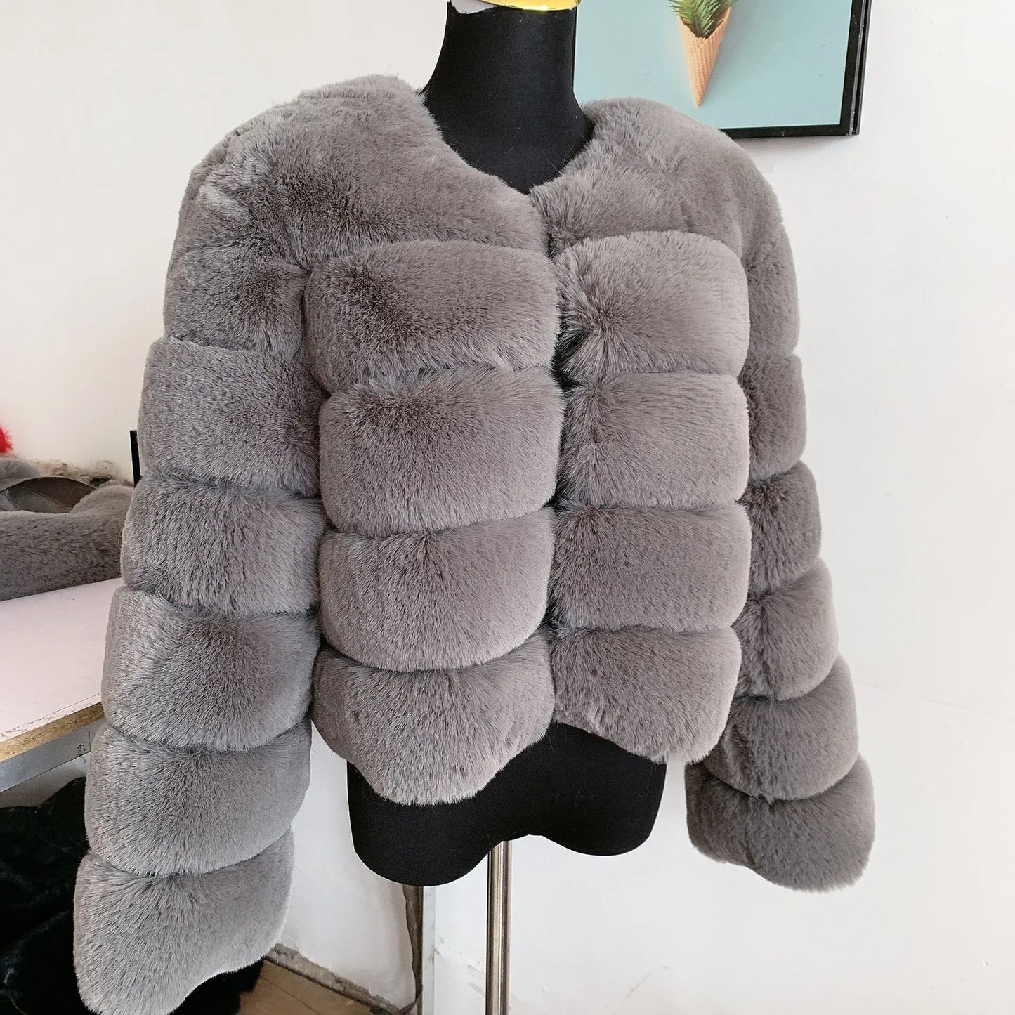 Elegant Winter Faux Fox Fur Crop Jacket