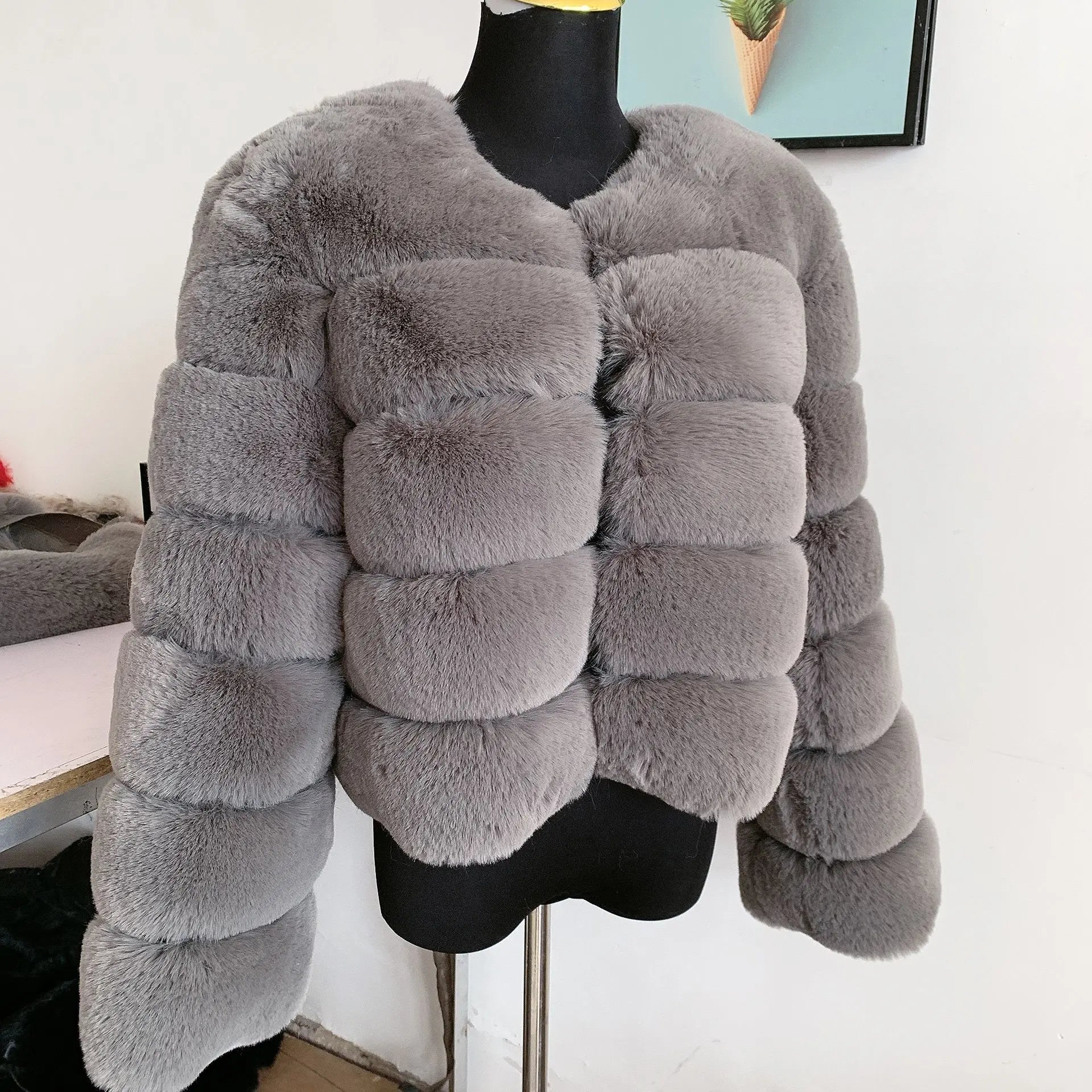 Elegant Winter Faux Fox Fur Crop Jacket