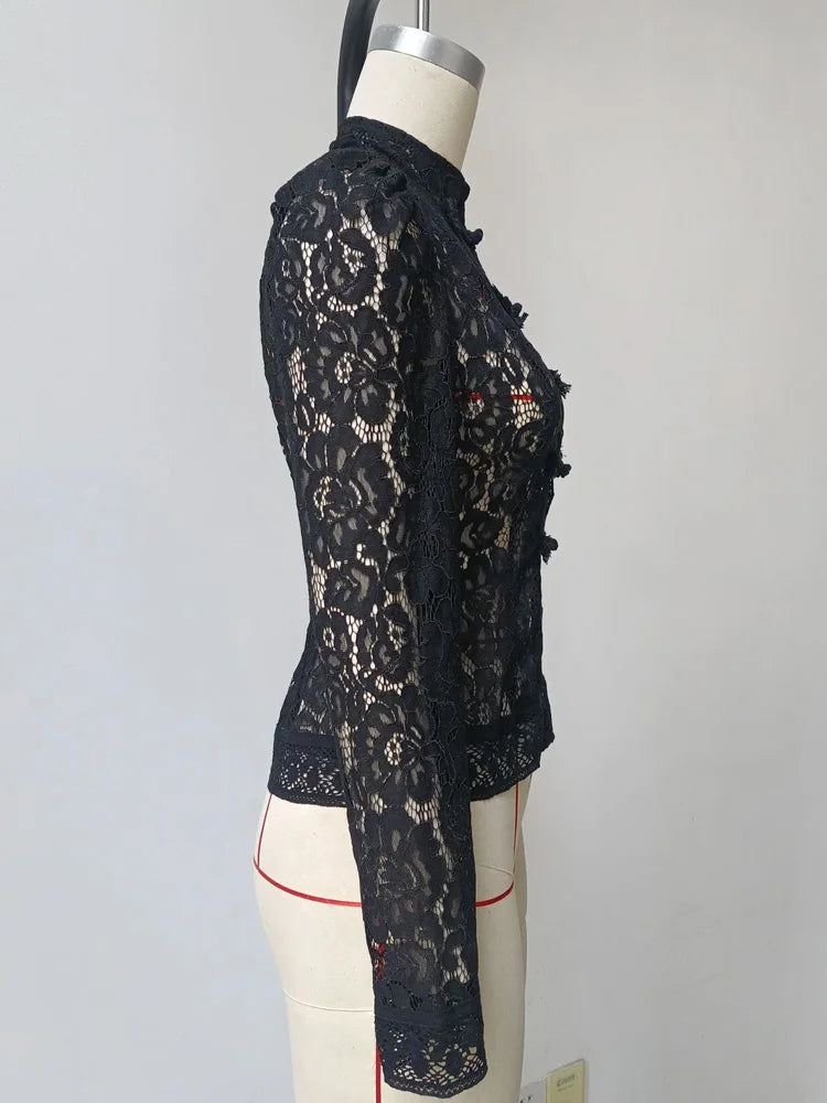 Summer Elegant Lace Hollow Out Party Blouse