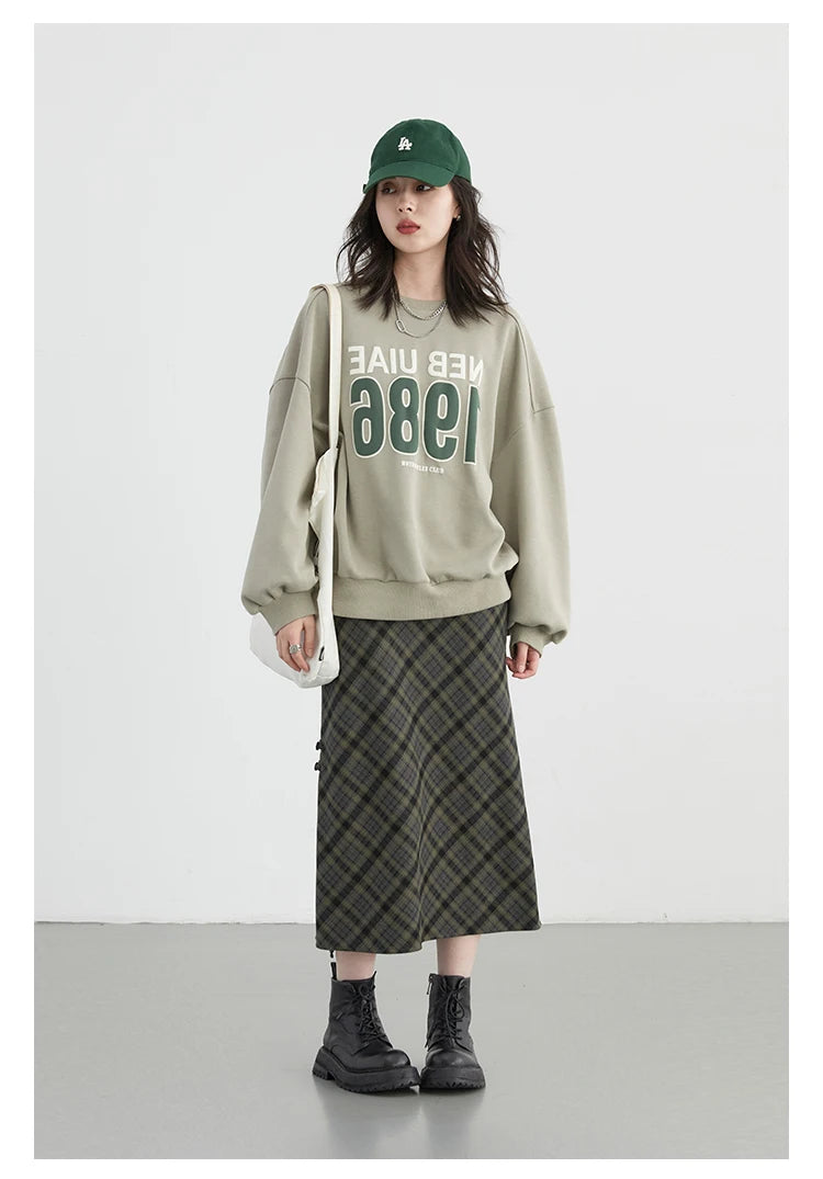 CHIC VEN Women Long Skirt Casual New Sweet Cool Style High Waist Slit Plaid Half Skirt Straight Tube Skirts Spring Autumn 2024