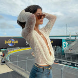 Mozision Lace Two Piece Set Women See Through Long Sleeve T-shirt And Shorts Matching Sets Female Elegant Shorts Two Piece Set