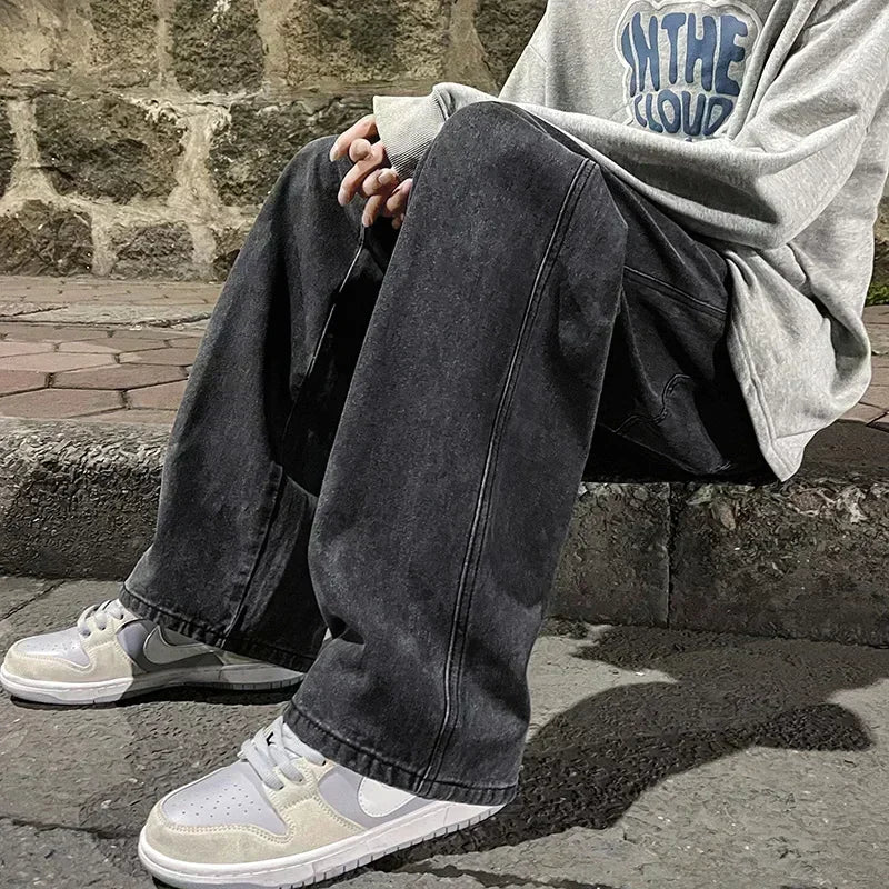 Men's Korean Wide-Leg Jeans – Relaxed Streetwear Fit