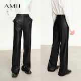 Minimalist Straight-Leg PU Leather Trousers
