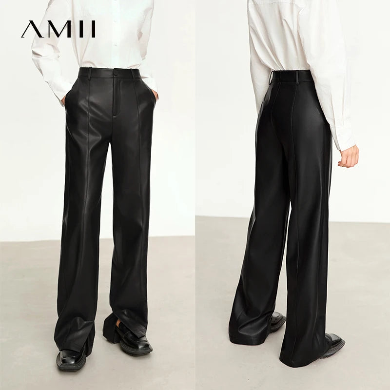 Minimalist Straight-Leg PU Leather Trousers