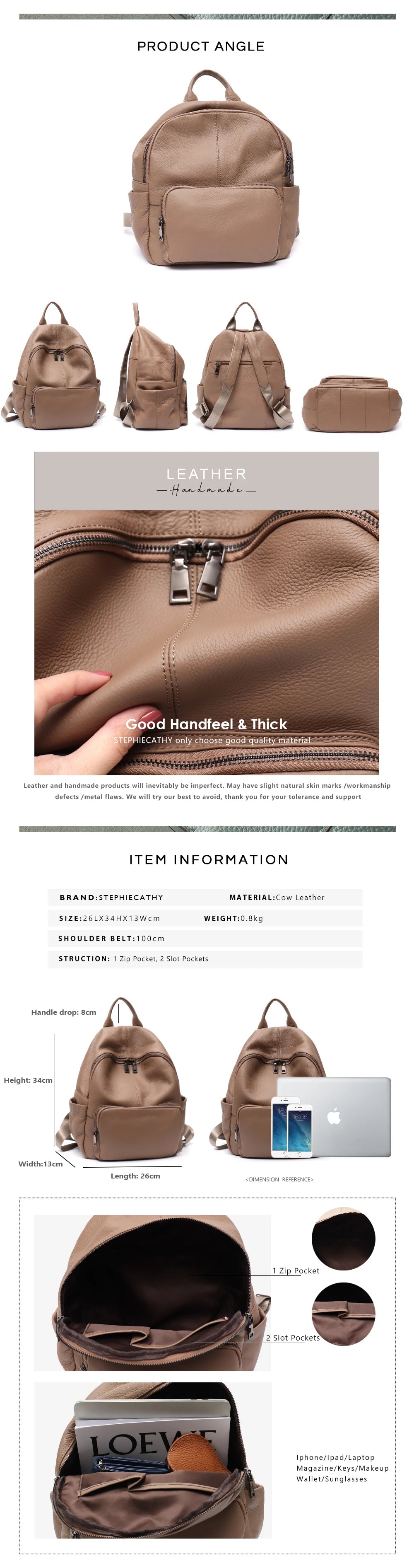 Natural Cowhide Backpack for Women&men Minimalist Design Casual Daily Versatile College Students' Shoulder Bags Travel Knapsack