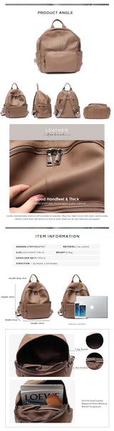 Natural Cowhide Backpack for Women&men Minimalist Design Casual Daily Versatile College Students' Shoulder Bags Travel Knapsack