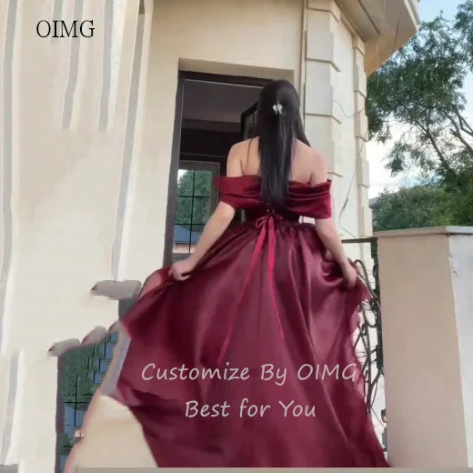 Burgundy Off-Shoulder Asymmetric Evening Gown