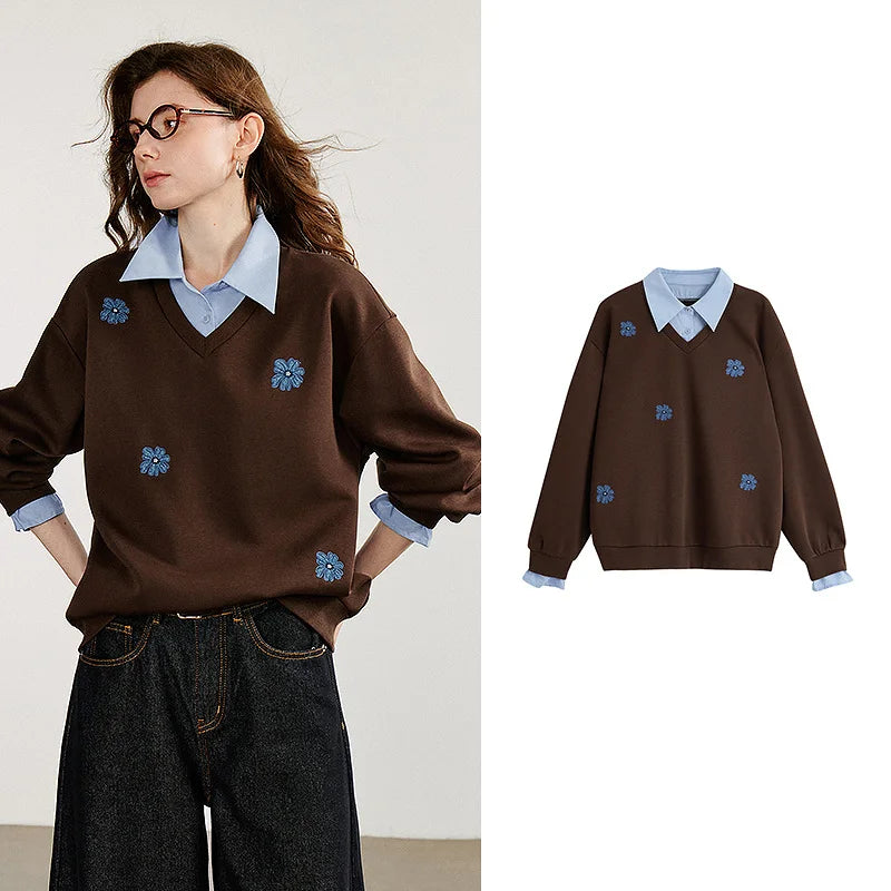 Women's Floral Embroidered Layered-Look Sweatshirt