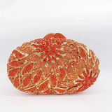 Gold Metal Leaves White Crystals Evening Clutch Bags Luxury Women Wedding Party Purse Ball Handbags Rhinestone Mini Shell Bag