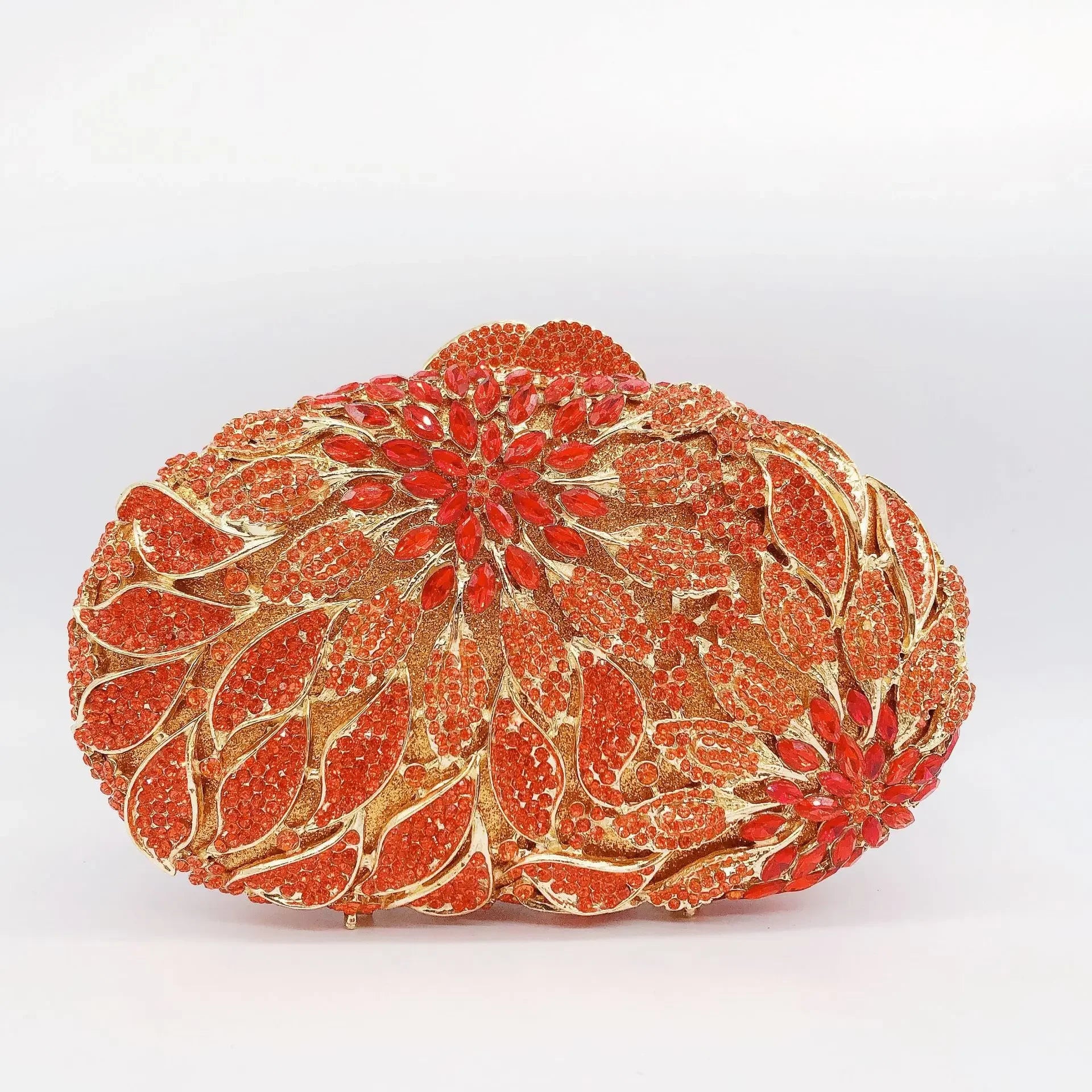 Gold Metal Leaves White Crystals Evening Clutch Bags Luxury Women Wedding Party Purse Ball Handbags Rhinestone Mini Shell Bag