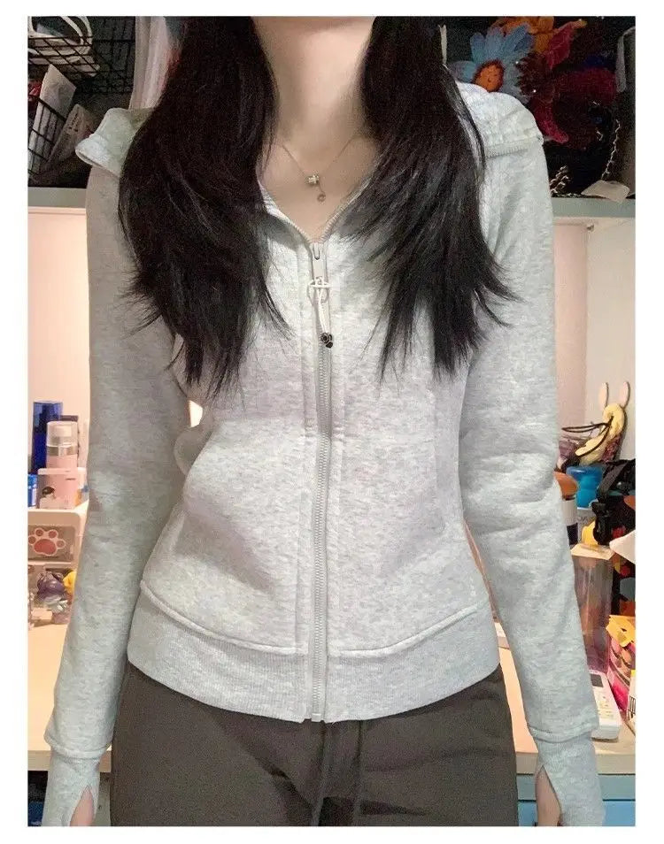 Streetwear Black Hoodie Coat 2025 Women's Clothing Hooded Zipper Slim Fit Y2k Jackets Casual Fashion Sweatshirts Tops Ropa Mujer