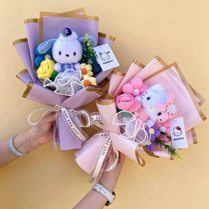 Genuine Sanrio Characters Plush Toys With Artificial Flowers Creative Handmade Bouquets Christmas Birthday New Year Gift
