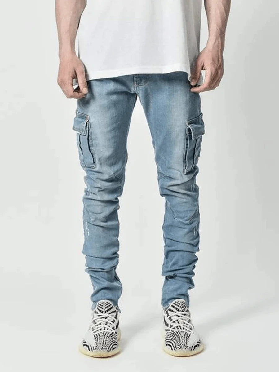 Men's Slim Fit Elastic Denim Cargo Joggers