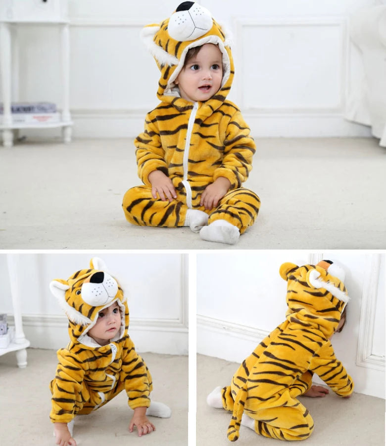 Animal Theme Flannel Baby Romper