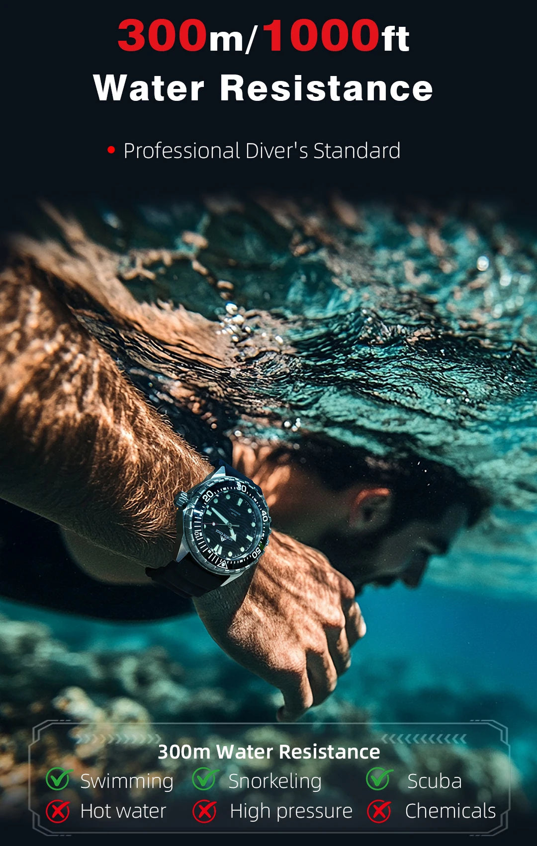 TRITON Men's Solar Dive Watch with Ceramic Bezel
