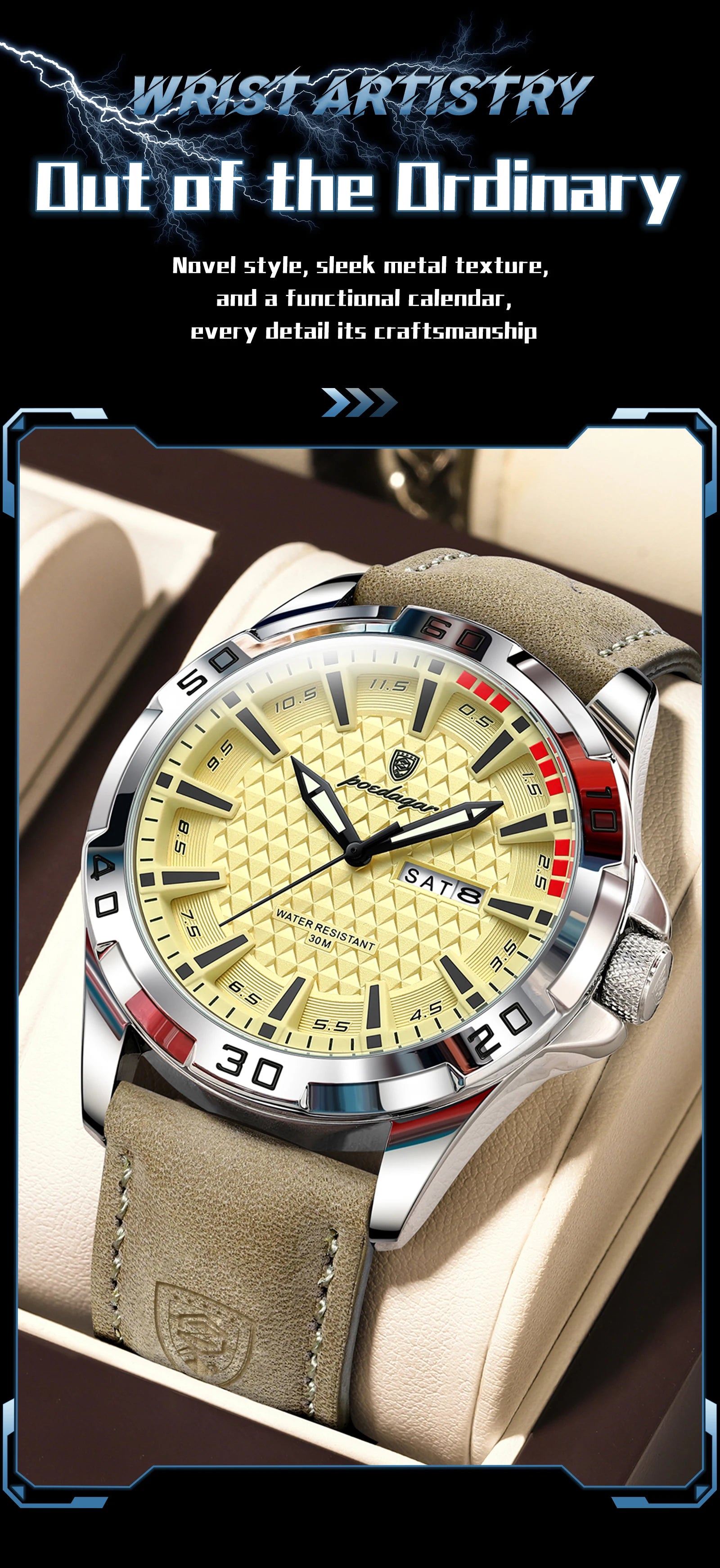 POEDAGAR Original Business Man Wristwatch Waterproof Luminous Date Week Casual Watch For Men Quartz Leather Luxury Fashion Men's Watches Reloj