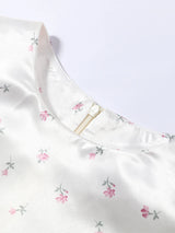 Print  Dress Women's Floral Satin Mini Dress Deep V-Neck Puff Sleeves Peplum Waistband Two-Piece Party Dresses Woman Clothes