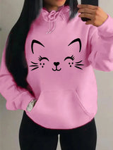Women's Playful Cat Graphic Fleece Hoodie