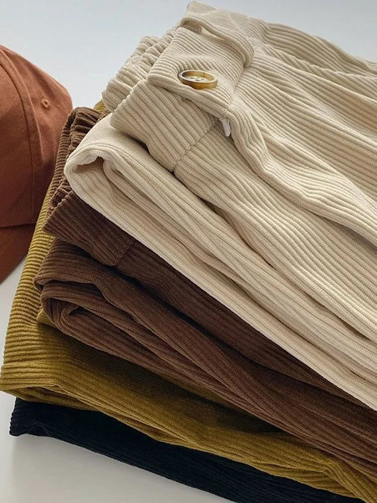 Women's High-Waist Corduroy Wide-Leg Pants