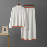 American-Made Luxury: Women’s Two-Piece Embroidered Wool Knit Jacket & Skirt Set