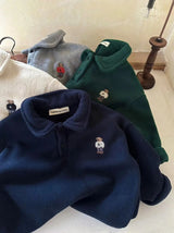 Kids' Bear Embroidered Fleece Polo Sweatshirt