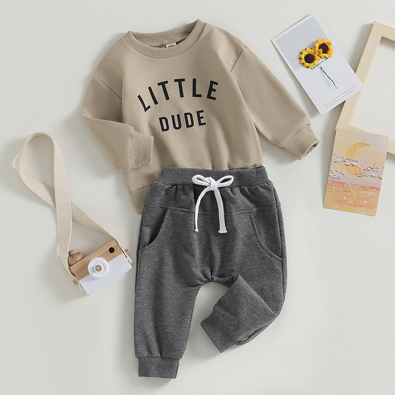 Toddler Boy "Little Dude" 2-Piece Fall/Winter Outfit | Long Sleeve Sweatshirt & Pants Set