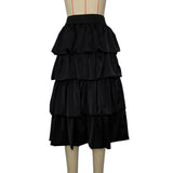 Women's Falbala Layered Elegant High-Waist A-Line Skirt - Black