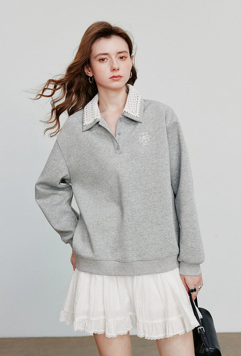 Women’s Green Colorblock Collared Sweatshirt