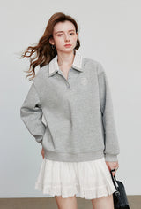Women’s Green Colorblock Collared Sweatshirt