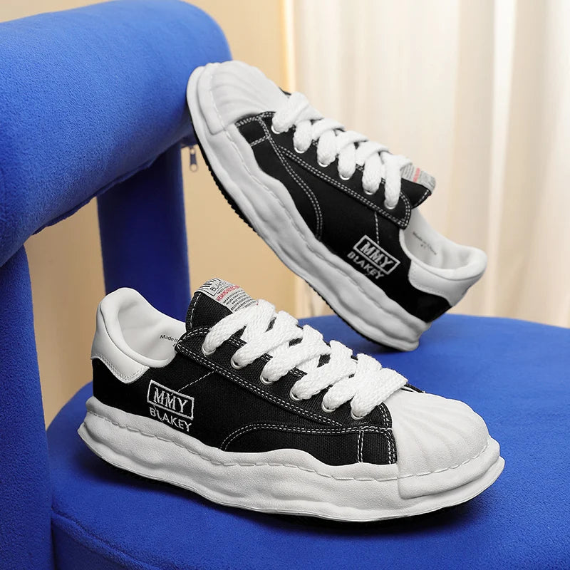 Unisex Thick Sole Board Sneakers — Breathable Lace-Up Casual Walking Shoes
