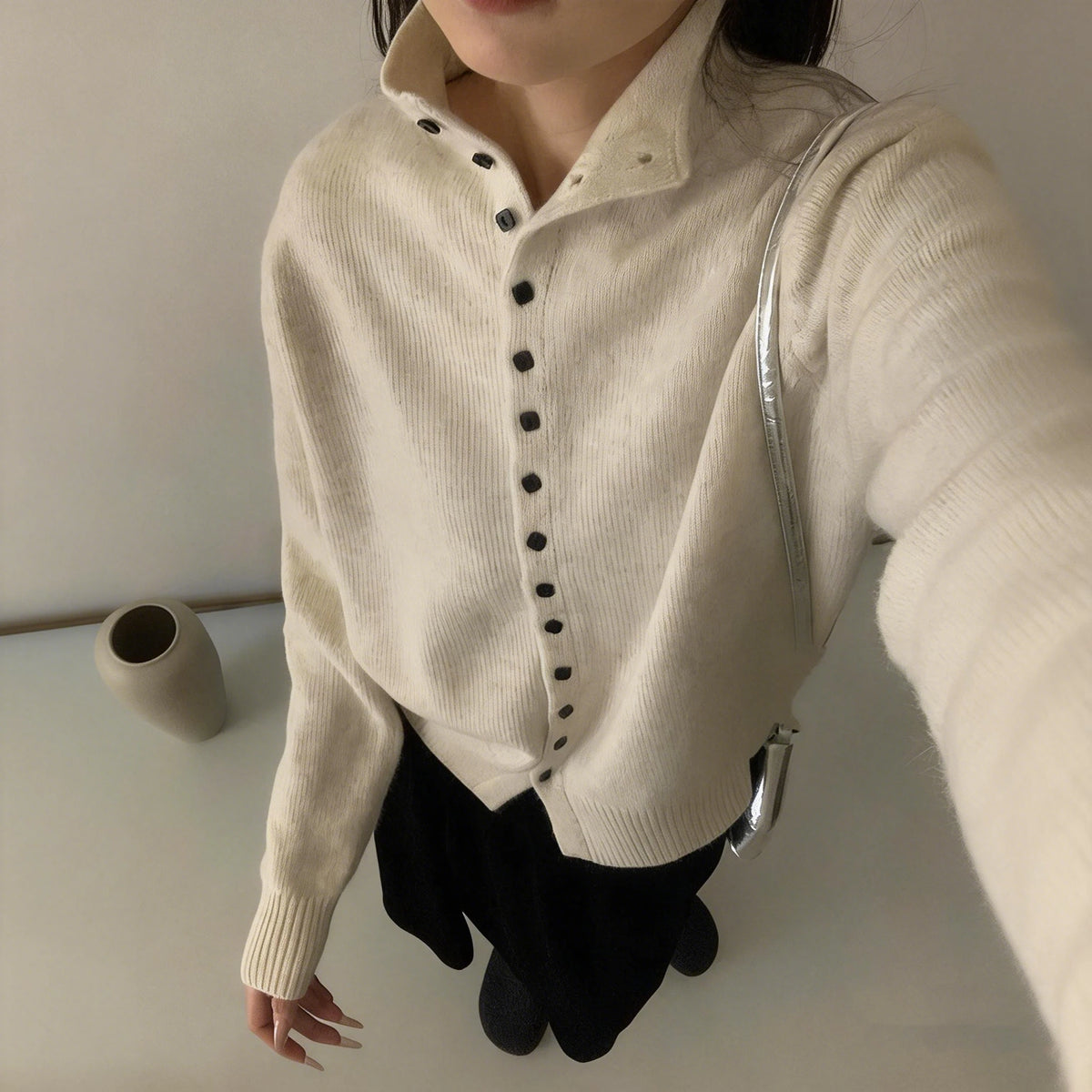Women's Stand Collar Knit Cardigan Sweater