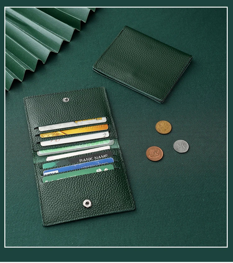 Ultra Thin Genuine Leather Card Holder 8 Slots Mini Wallet Slim Credit Card Case for Men Women