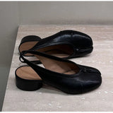 2025 Spring Summer Fashion Soft Leather Split Toe Women Pumps Casual Comfortable 3.5cm Low Heeled Slingbacks Tabi Ballet Shoes