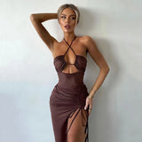 Women's Denim Bodycon Midi Dress – Backless Sleeveless Party Dress