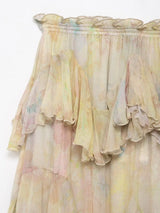 KONDALA Floral Tiered Chiffon Maxi Skirt – Boho Elegance