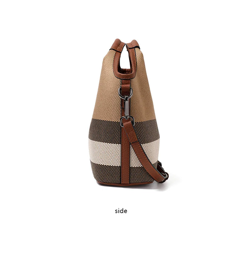 Leather plaid handbag, large-capacity mother bag, shopping basket, one-shoulder handbag