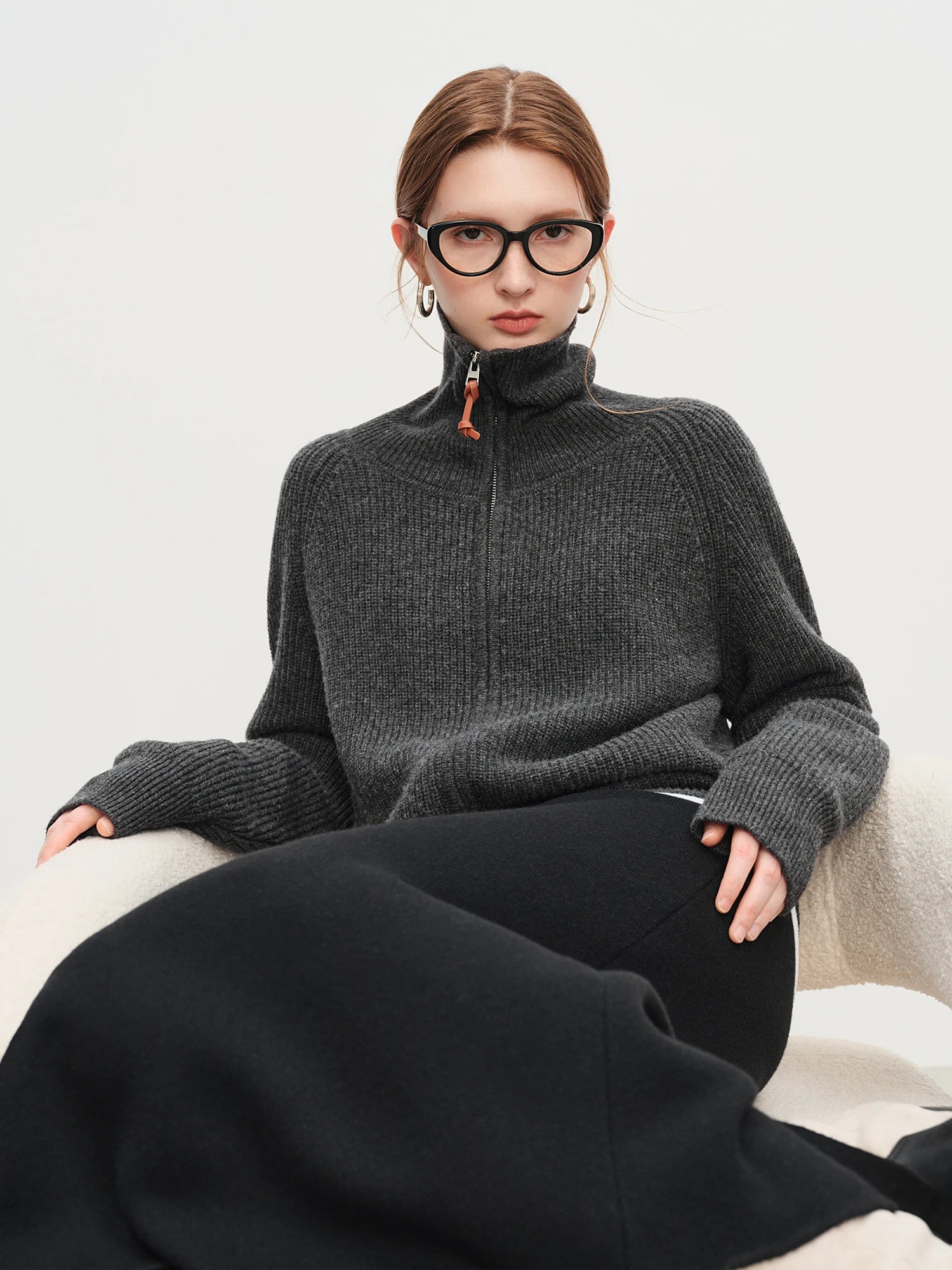 Women's Loose Fit Wool Blend Zipper Cardigan – Fall/Winter 2025 USA Style