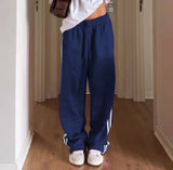 Women's Striped Drawstring Straight-Leg Pants