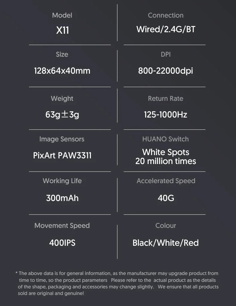 Attack Shark X11 PAW3311 Wireless Bluetooth Mouse, 2.4G 400IPS RGB PC Gaming Mouse