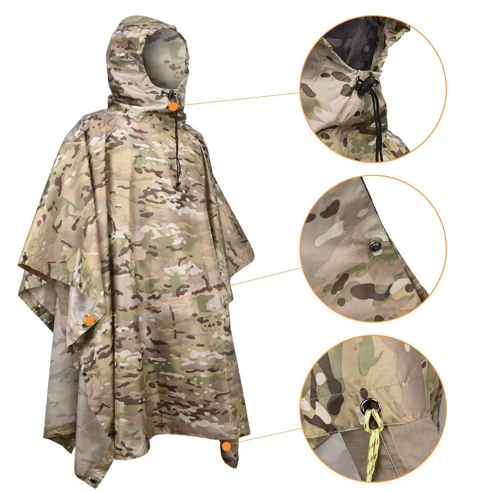 Tactical Camo Raincoat – Packable Waterproof Poncho