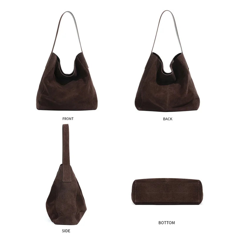Frosted Suede Tote Bag – Large Capacity Shoulder Bag