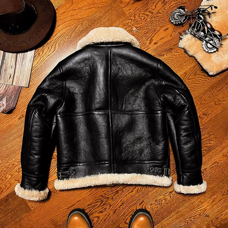 CC Shop Best.Mens High Quality 100% Natural Fur Jacket.Classic B3 Winter Warm Thick Leather Coat.100% Sheepskin with Wool.