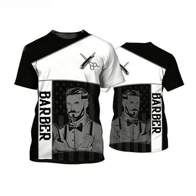 Men's Barber-Style Graphic Tee | Round Neck Short Sleeve