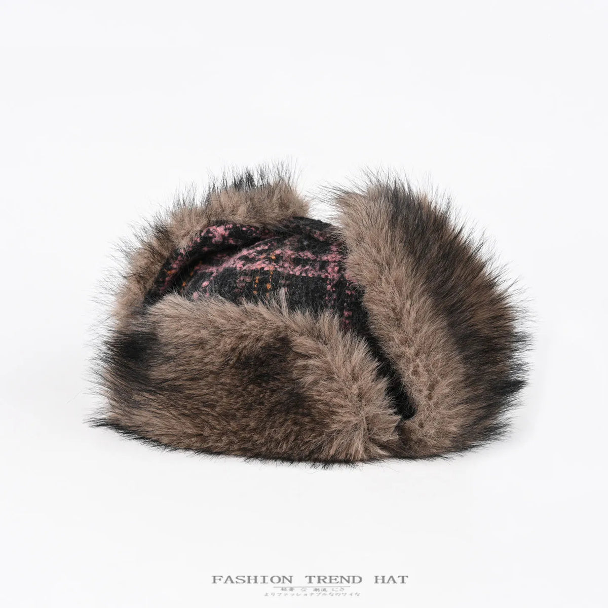 fashion Plaid tweed Bomber hat women ski cap winter hat faux fur pilot hat thickened warm ear protection hat versatile털모