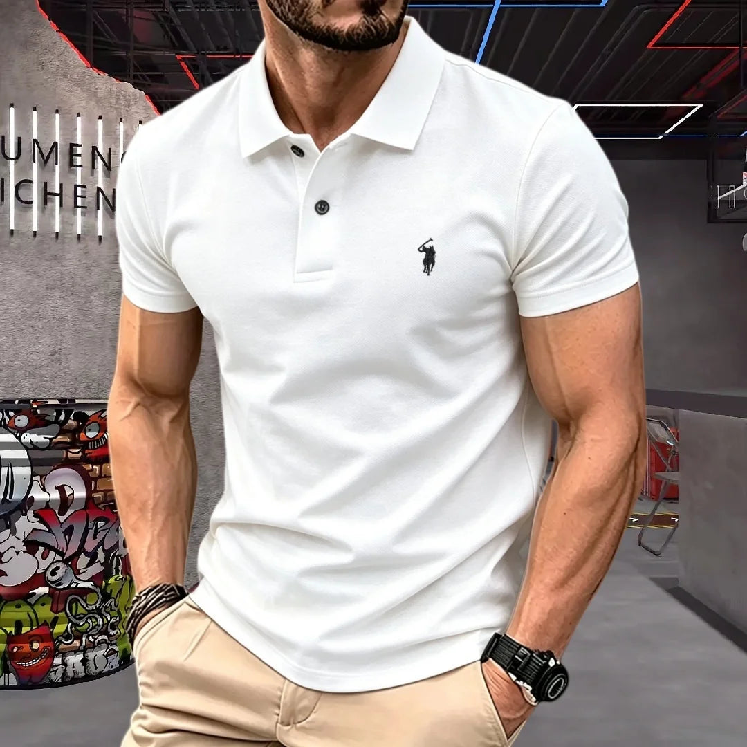 Men's 100% Cotton Polo Shirt — Embroidered Short Sleeve Golf Top