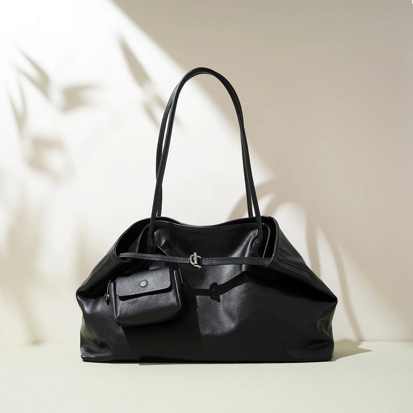 2026 Women's Top Grain Leather Tote Indie Inspired Shoulder Purse Large Capacity Commuting Crossbody Bag Contemporary Daily Use