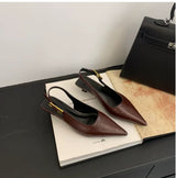 2026 Summer New Women Sandal Fashion Pointed Toe Shallow Slip on Ladies Elegant Slingback Shoes Thin Med Heel Dress Mules Pumps