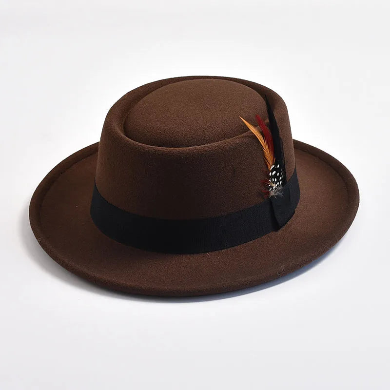 Men's Vintage Felt Fedora Hat with Feather Accent