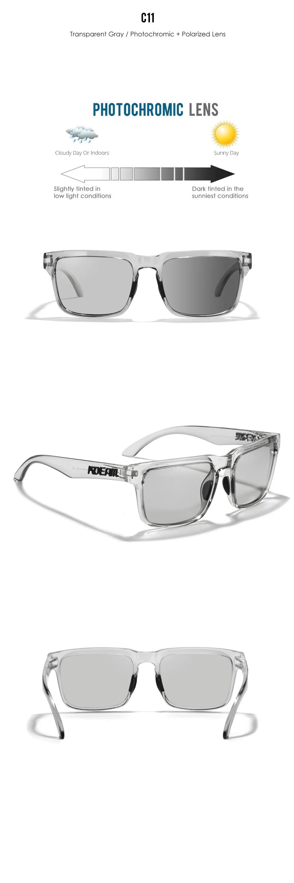 KDEAM Large Size Men's Sunglasses Polarized Photochromic Night Vision Goggles Oversized Sun Glasses With 154mm Width KD332 PLUS