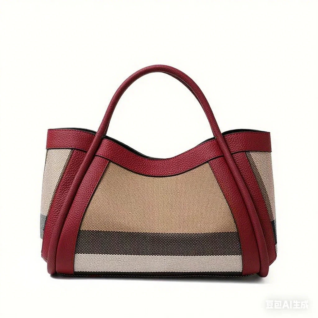 Aidrani  New retro checkered women's handbag, large capacity luxury bag, canvas genuine leather bag